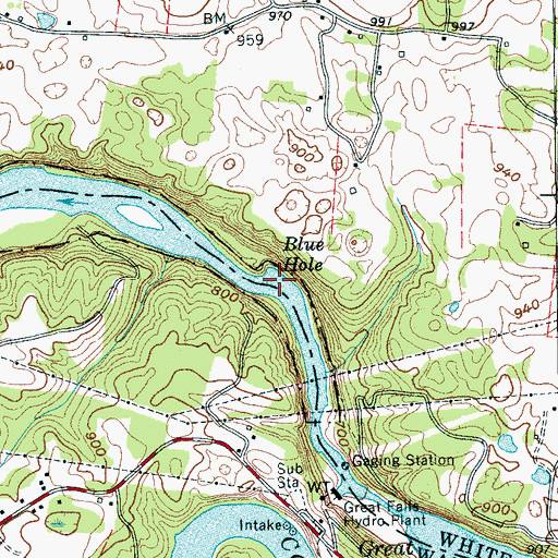 Topographic Map of Blue Hole, TN
