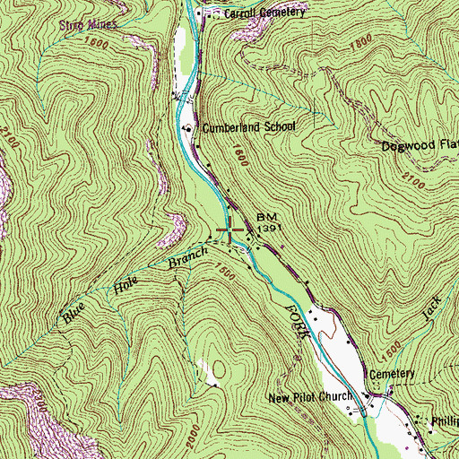 Topographic Map of Blue Hole Branch, TN