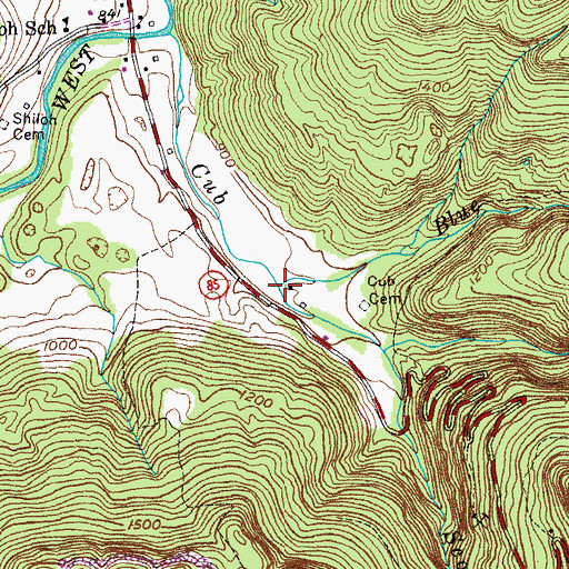 Topographic Map of Blue Hole Branch, TN