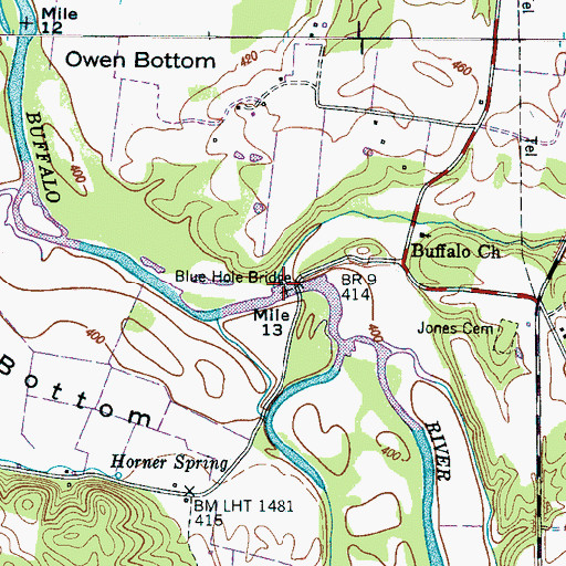 Topographic Map of Blue Hole Bridge, TN