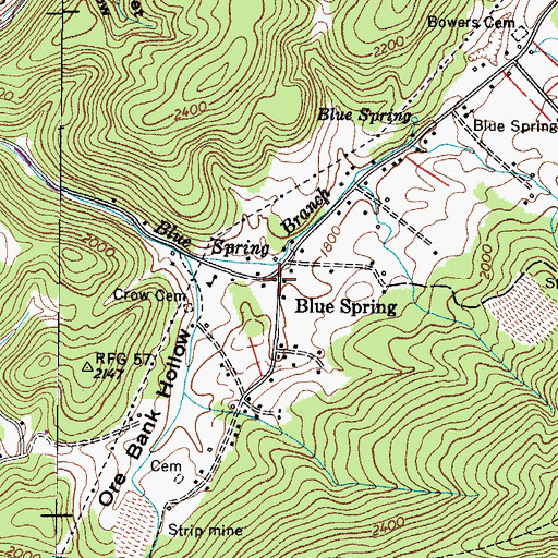 Topographic Map of Blue Spring, TN