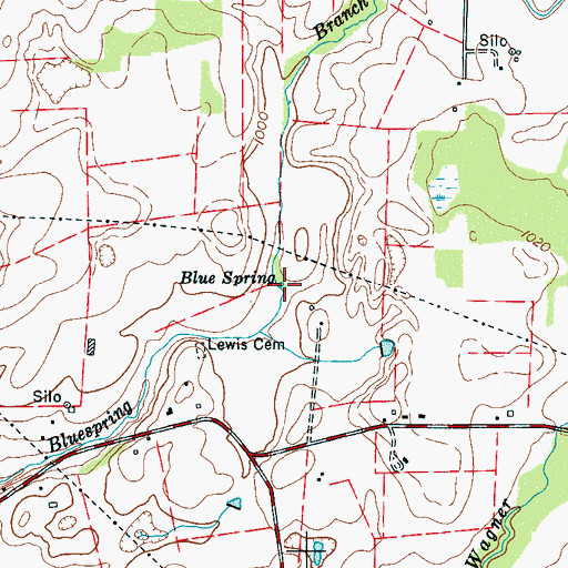 Topographic Map of Blue Spring, TN