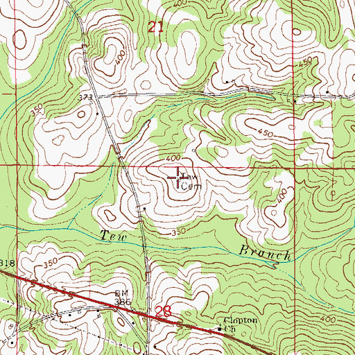 Topographic Map of Tew Cemetery, AL