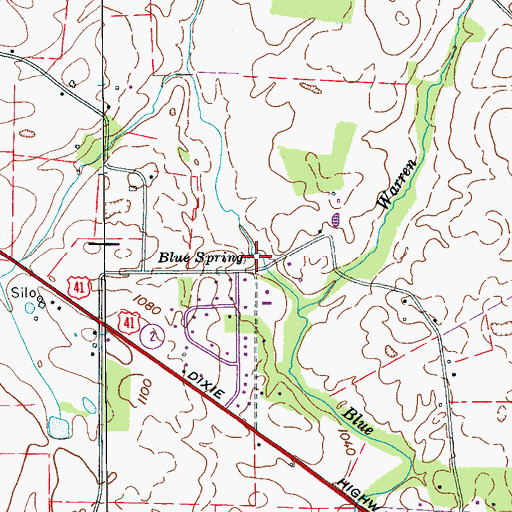Topographic Map of Blue Spring, TN