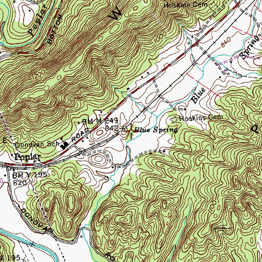 Topographic Map of Blue Spring, TN
