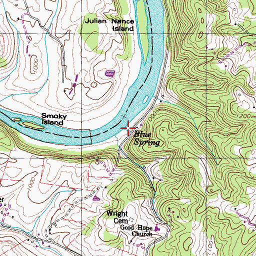 Topographic Map of Blue Spring, TN