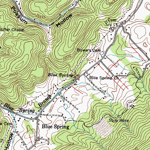 Topographic Map of Blue Spring, TN