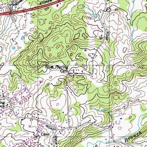 Topographic Map of Blue Spring Cemetery, TN