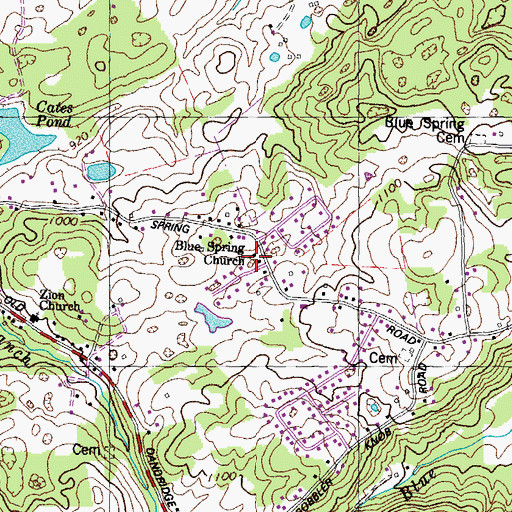Topographic Map of Blue Spring Church, TN