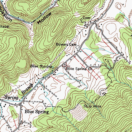 Topographic Map of Blue Spring Church, TN