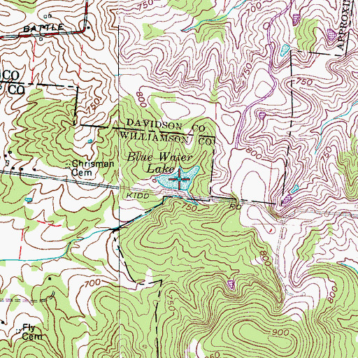 Topographic Map of Blue Water Lake, TN