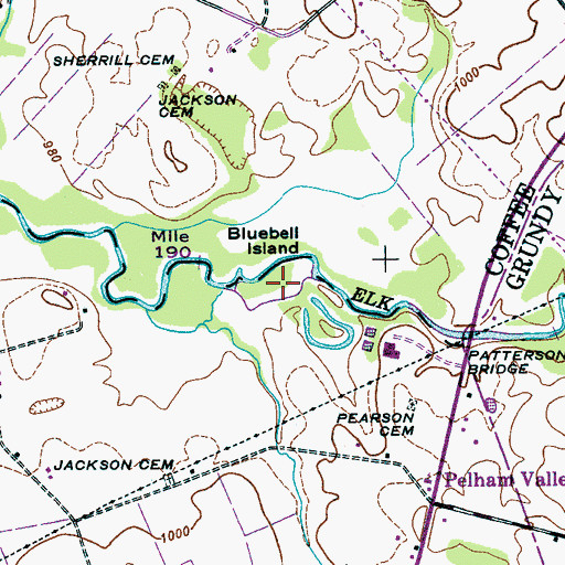 Topographic Map of Bluebell Island, TN