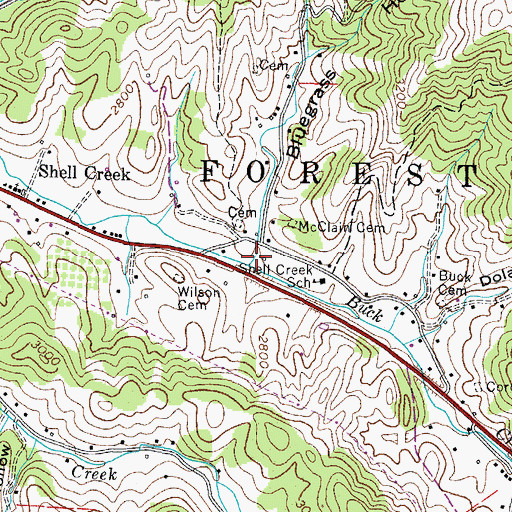 Topographic Map of Bluegrass Hollow, TN