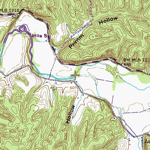 Topographic Map of Bluewater Branch, TN