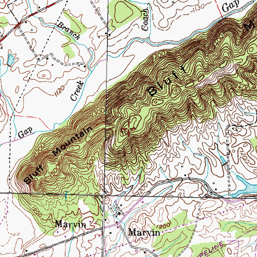 Topographic Map of Bluff Mountain, TN