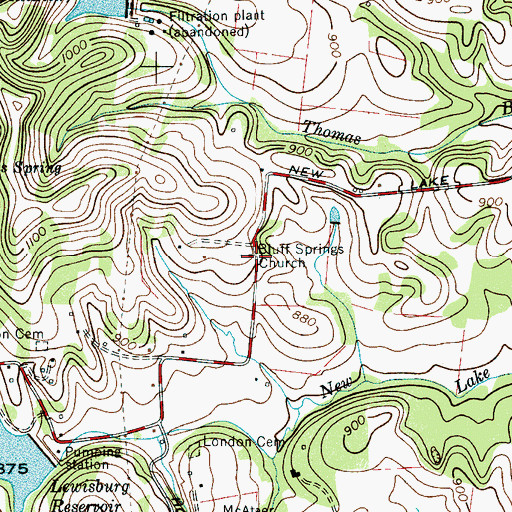 Topographic Map of Bluff Springs Church, TN
