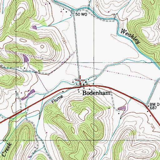 Topographic Map of Bodenham, TN
