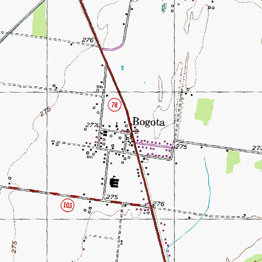 Topographic Map of Bogota, TN