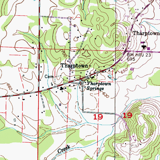 Topographic Map of Tharptown Springs, AL