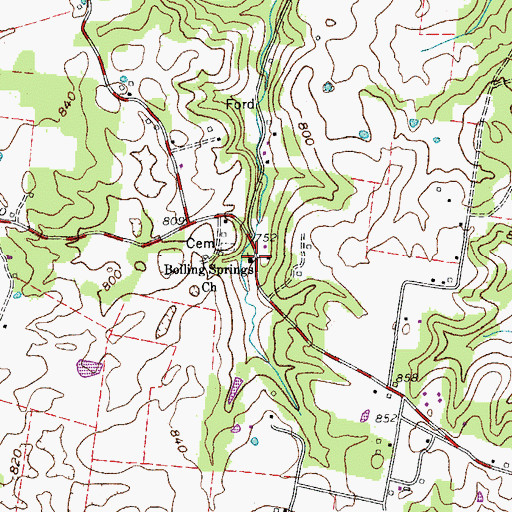 Topographic Map of Boiling Springs Church, TN