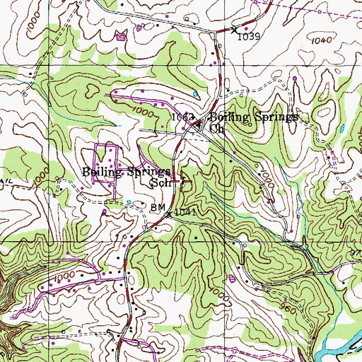 Topographic Map of Boiling Springs School, TN