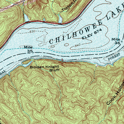 Topographic Map of Bolden Knight Bluff, TN