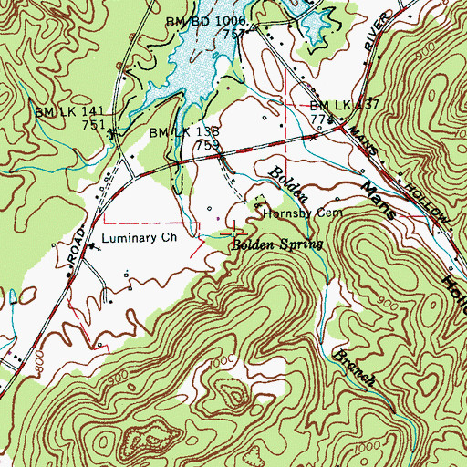 Topographic Map of Bolden Spring, TN
