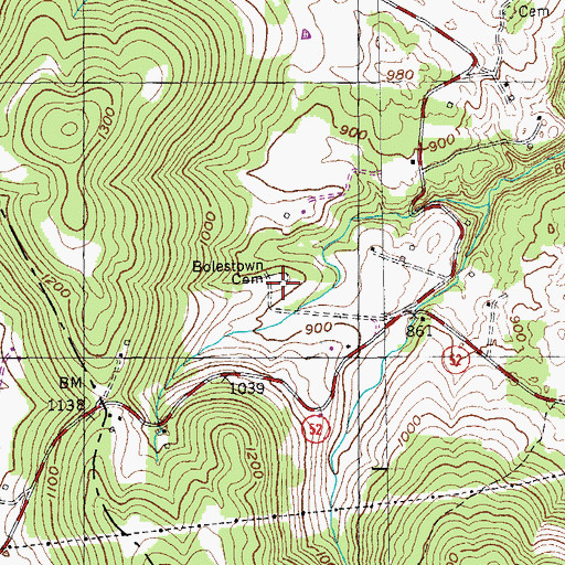 Topographic Map of Bolestown Cemetery, TN
