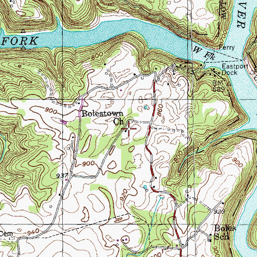 Topographic Map of Bolestown Church, TN