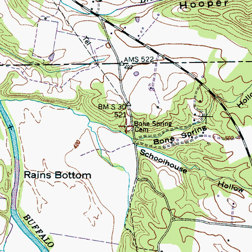 Topographic Map of Bone Spring Cemetery, TN