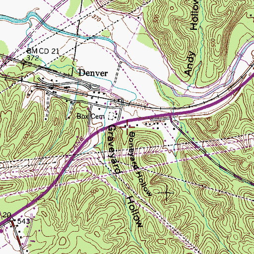 Topographic Map of Boneyard Hollow, TN