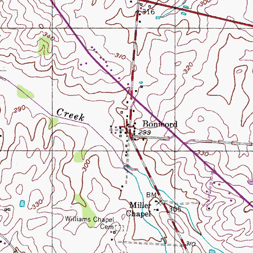 Topographic Map of Bonicord, TN
