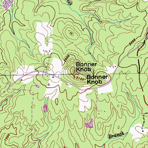 Topographic Map of Bonner Knob, TN