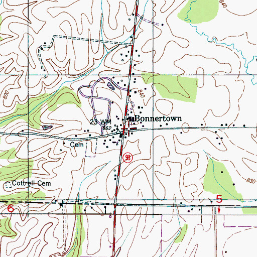 Topographic Map of Bonnertown, TN