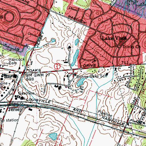 Topographic Map of Bonny Oaks School, TN