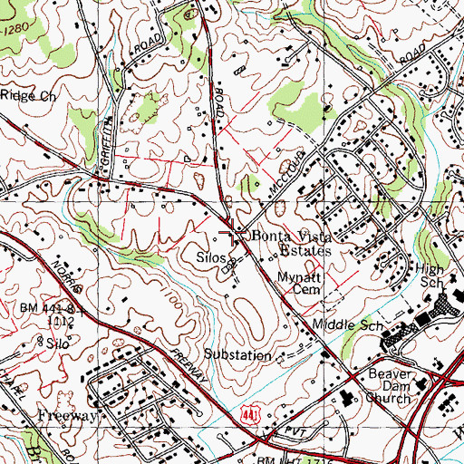 Topographic Map of Bonta Vista Estates, TN