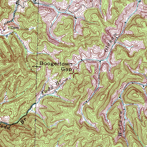 Topographic Map of Boogertown Gap, TN