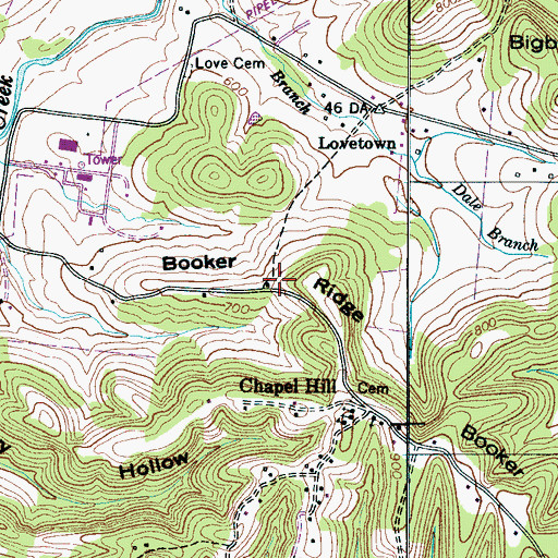 Topographic Map of Booker Ridge, TN