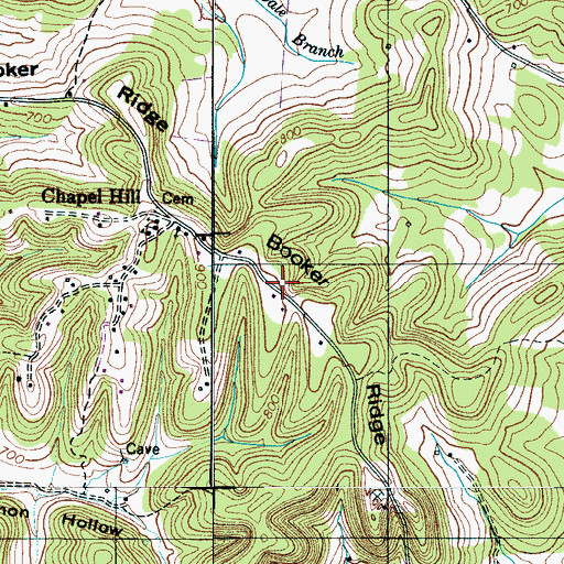 Topographic Map of Booker Ridge, TN