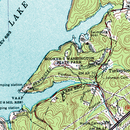 Topographic Map of Booker T Washington State Park, TN