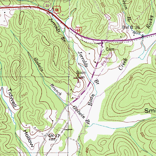 Topographic Map of Boon Cemetery, TN