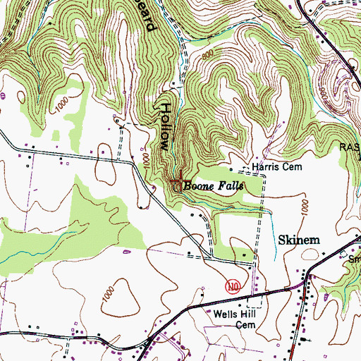 Topographic Map of Boone Falls, TN