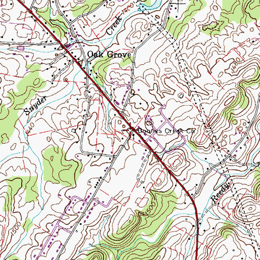 Topographic Map of Boones Creek Church, TN