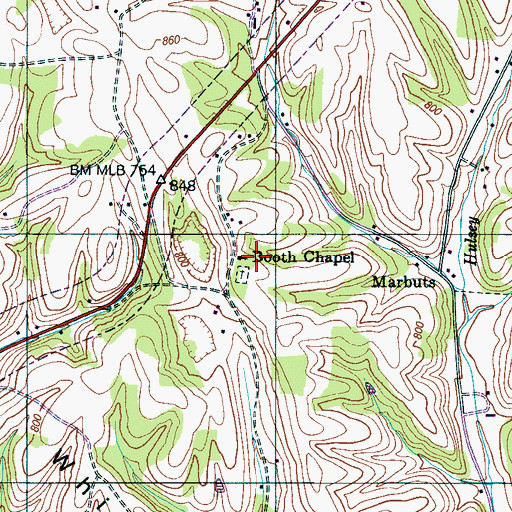 Topographic Map of Booth Chapel, TN