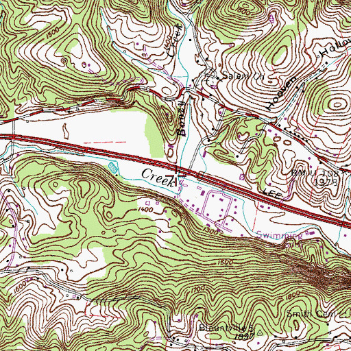 Topographic Map of Boozy Creek, TN