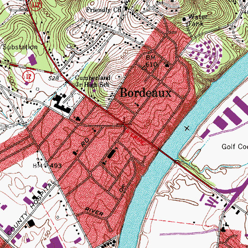 Topographic Map of Bordeaux, TN