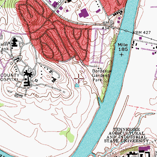 Topographic Map of Bordeaux Gardens Park, TN