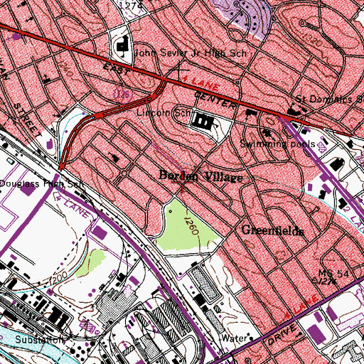 Topographic Map of Borden Village, TN