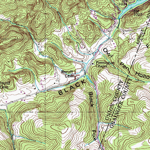 Topographic Map of Boruff Cemetery, TN