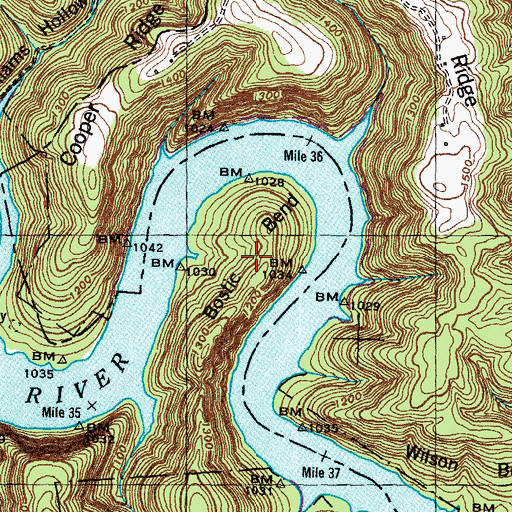 Topographic Map of Bostic Bend, TN